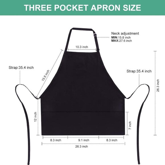 2 Pack 3 Pockets Adjustable Bib Apron Chef Kitchen Cooking Aprons for Wo… - Picture 6 of 7